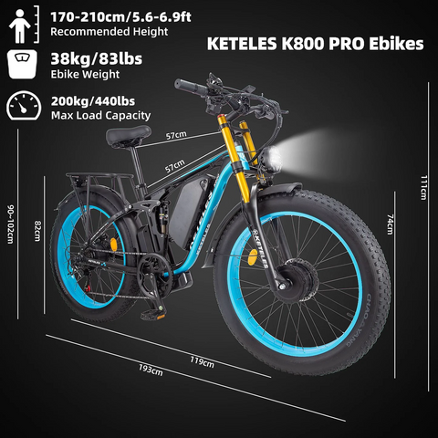 KETELES K800 Pro 2000W Electric Bike Dual Motor 48V 23AH Battery