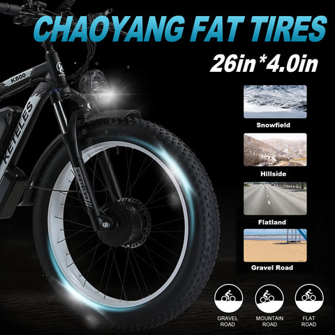 KETELES K800 2×1000W dual Motors Electric Bike 23AH Battery Electric 26" Inch Fat Tire E-Bike